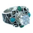 Genuine Sterling Silver Flower Cubic Zirconia Turquoise Inlay Ring Size 6-1/2 LX113104